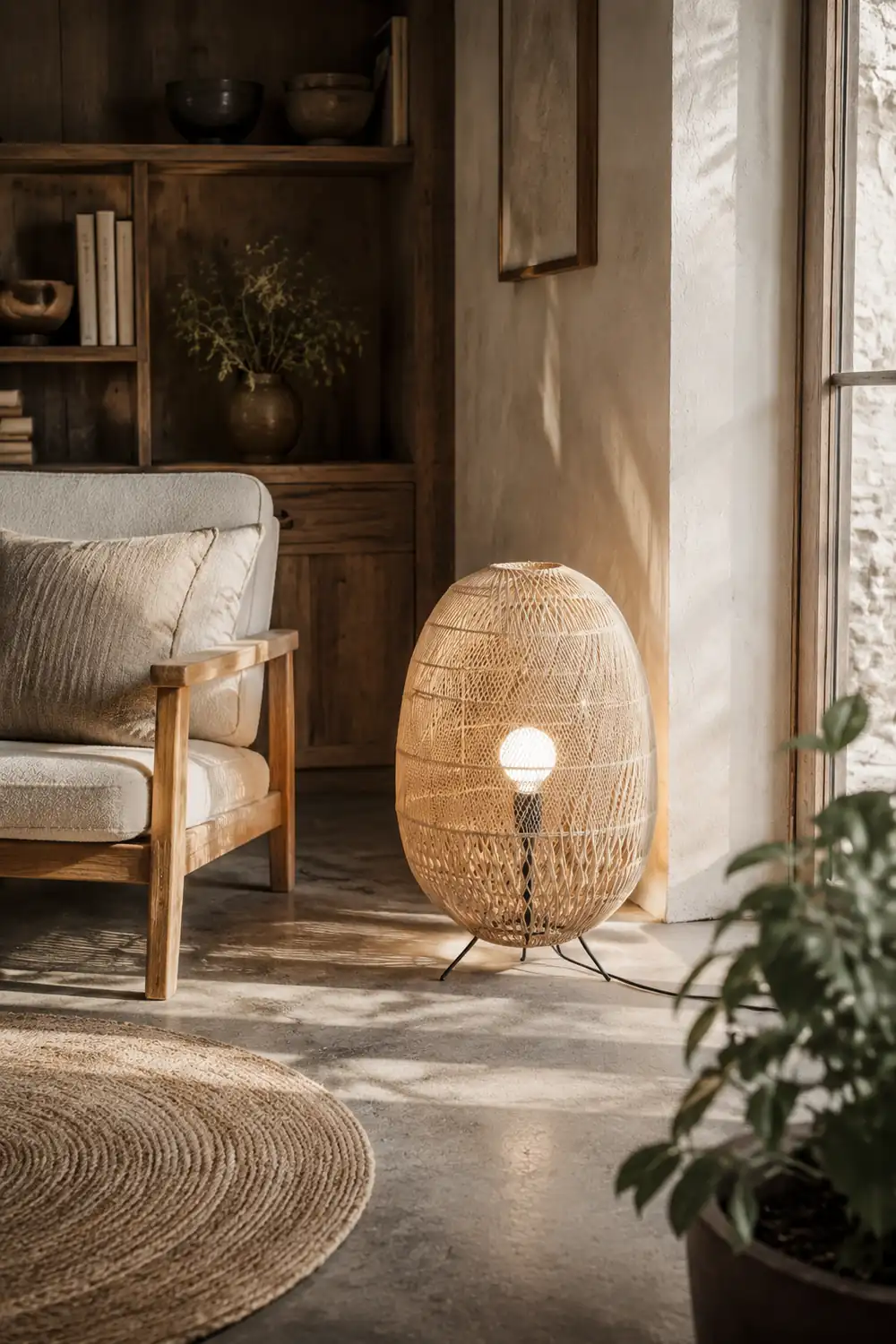 Natural Rattan Midi Floor Lamp for Living Room - Lumpaz