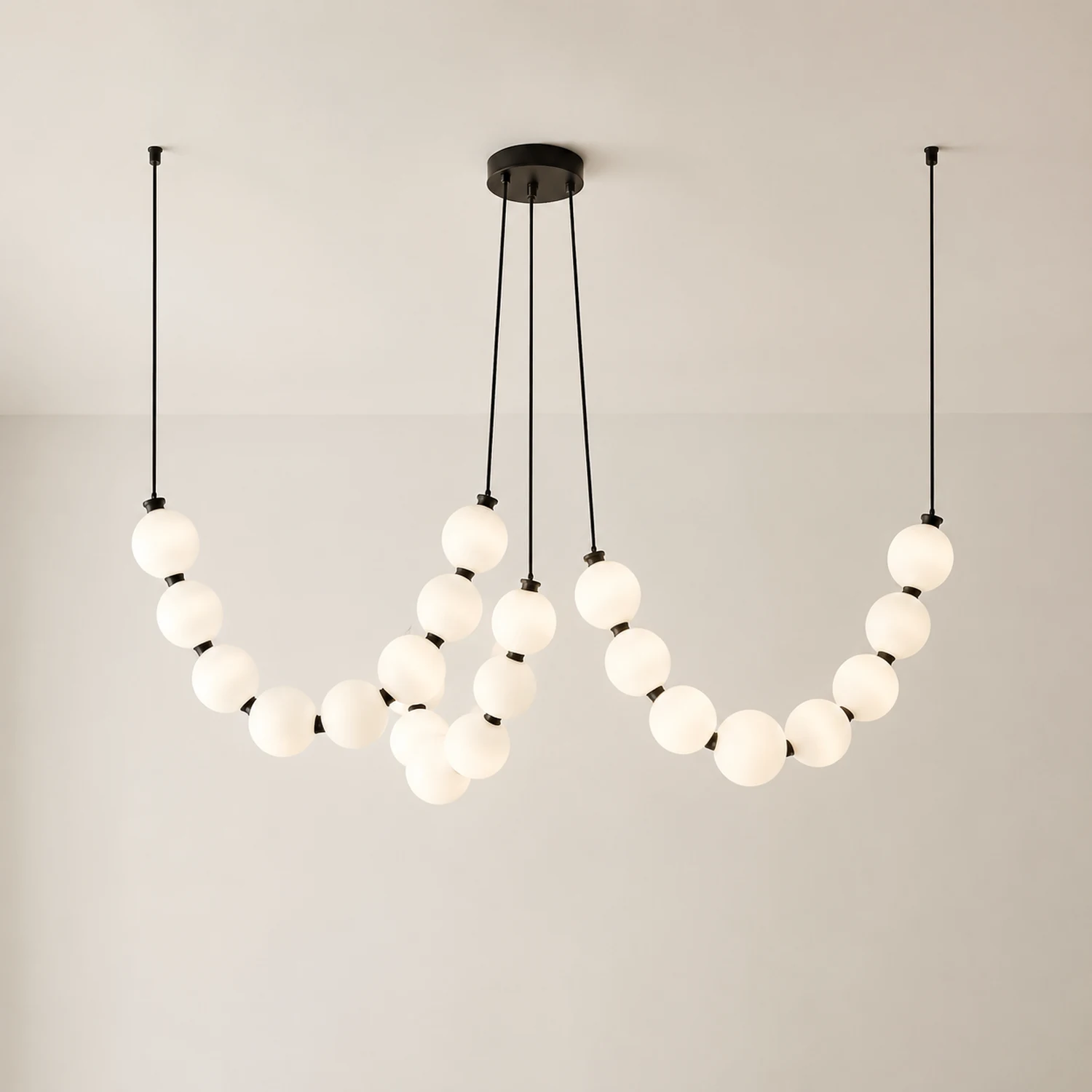 White Ball Bubble Brushed Copper Large Chandelier - Lumpaz