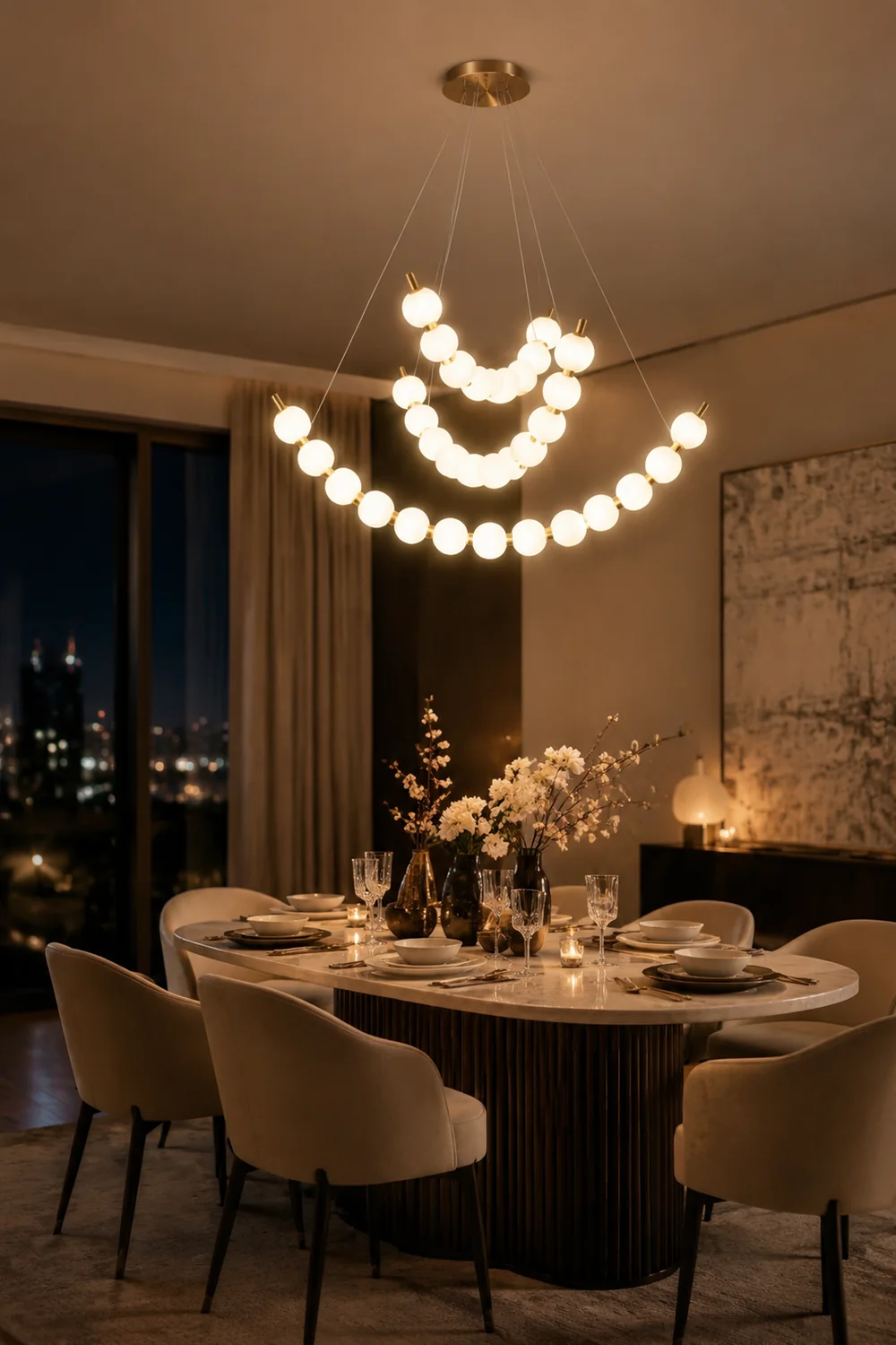 Unique Pearl Design White Ball LED Necklace Chandelier - Lumpaz