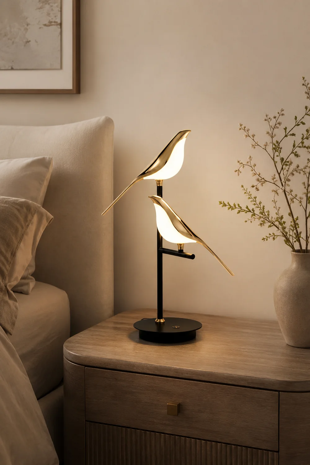Golden Bird Table Lamp for Bedroom - Lumpaz
