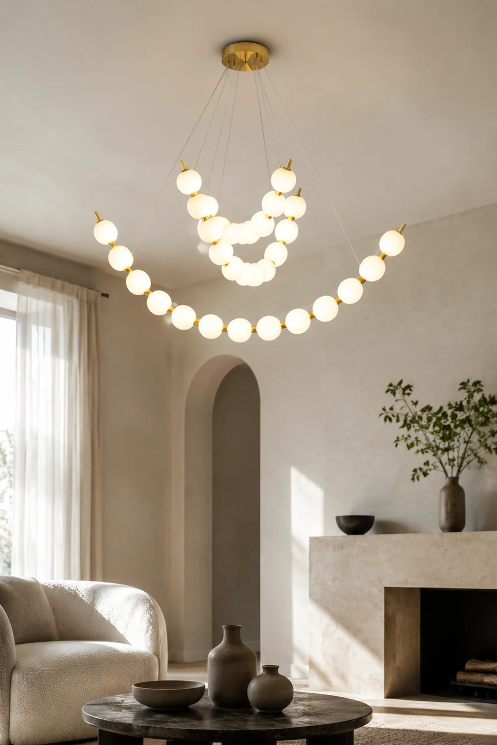 Unique Pearl Design White Ball LED Necklace Chandelier - Lumpaz
