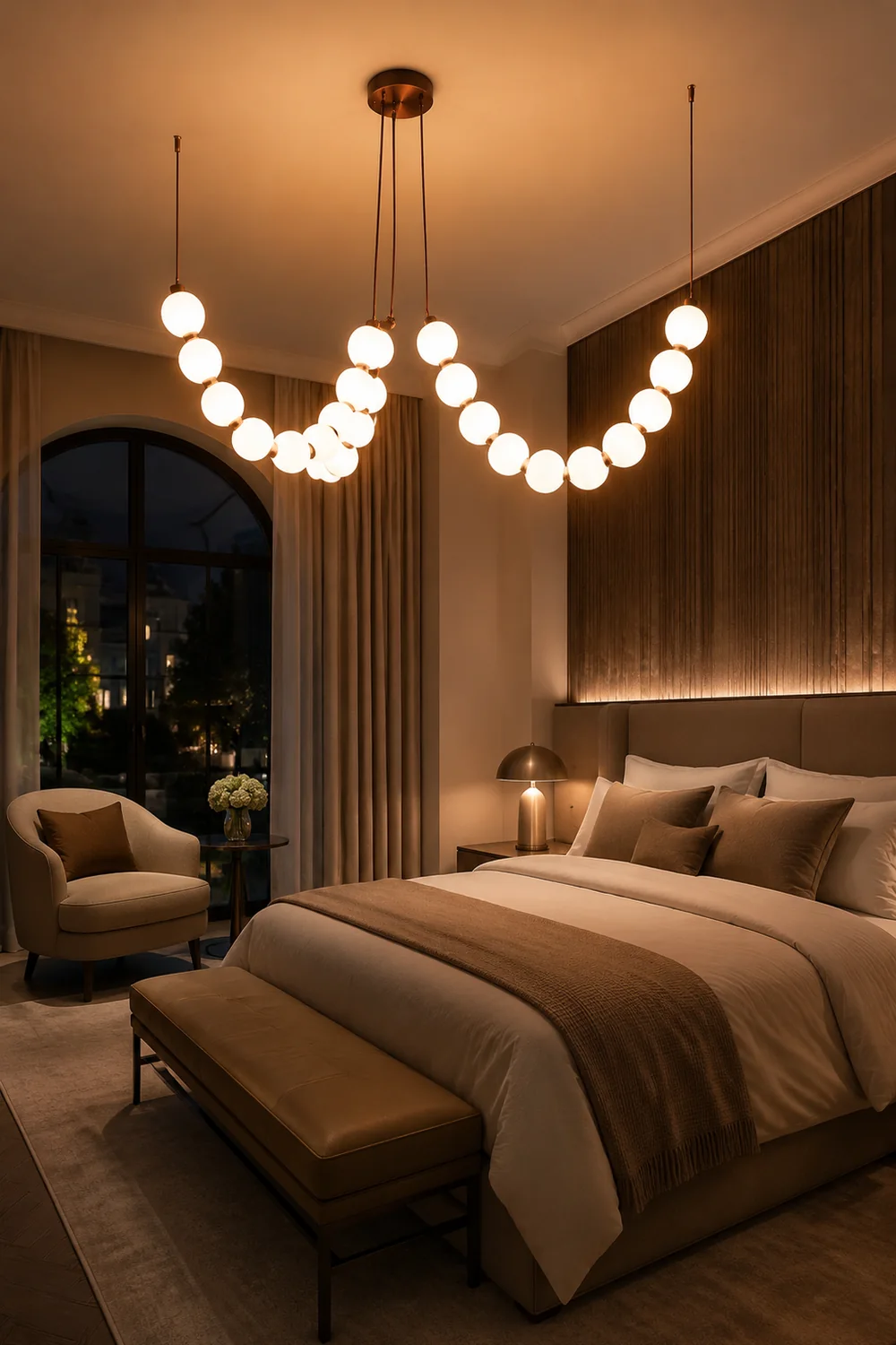 White Ball Bubble Brushed Copper Large Chandelier - Lumpaz