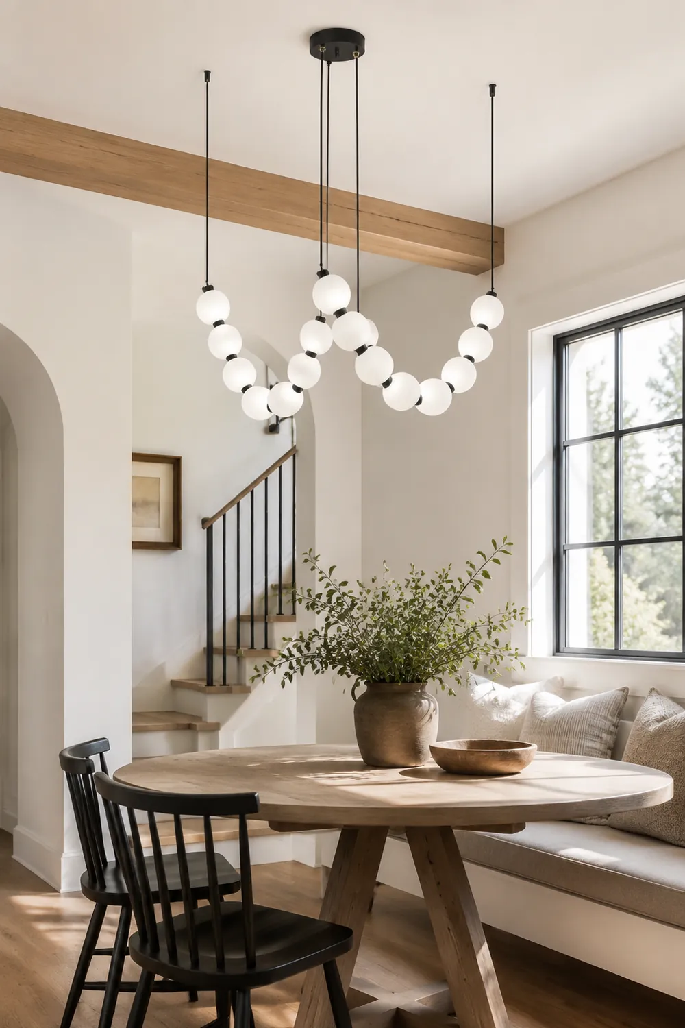 White Ball Bubble Brushed Copper Large Chandelier - Lumpaz