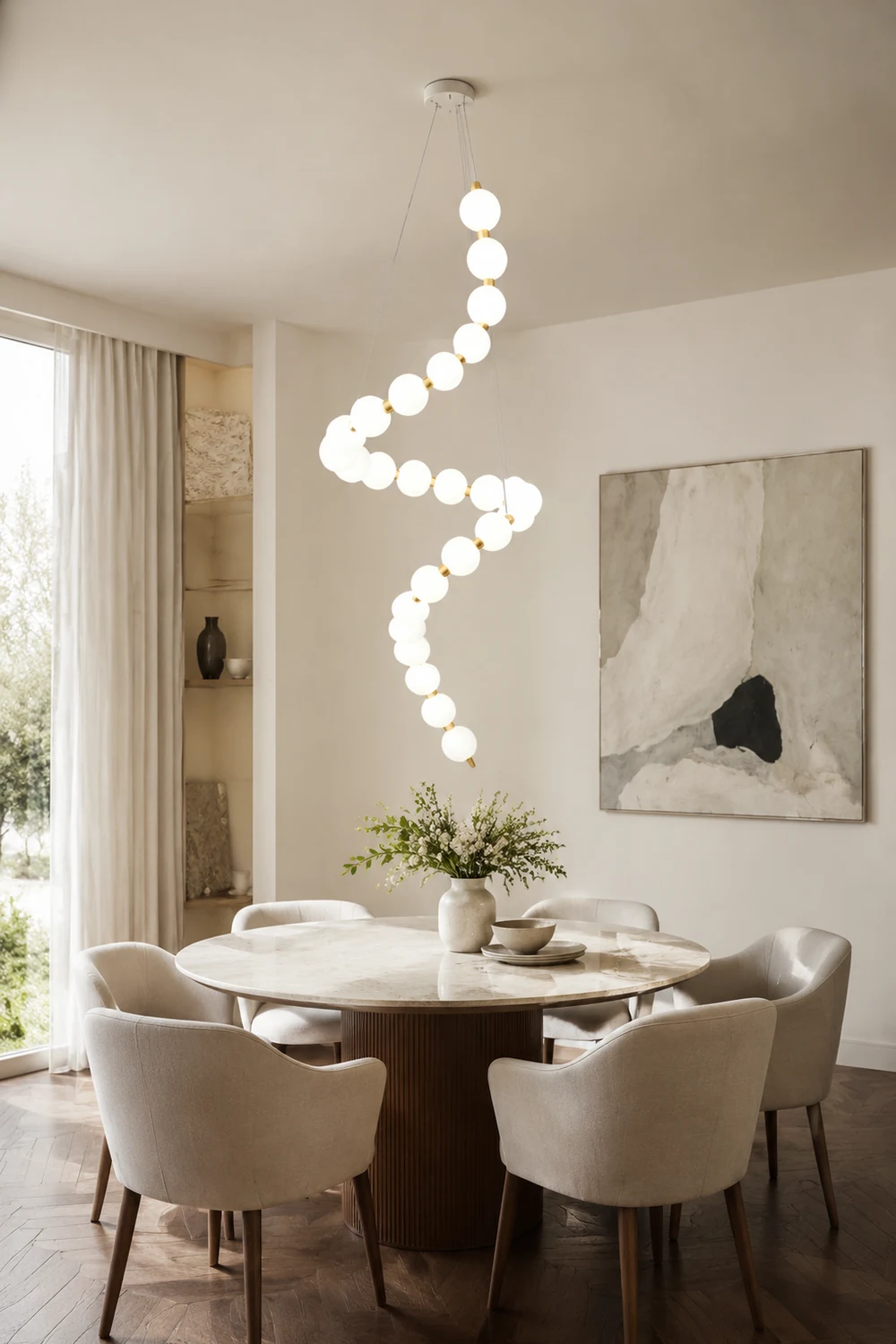 White LED Pearl Necklace Chandelier For Stair - Lumpaz
