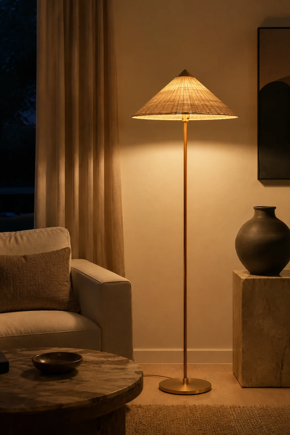 Vintage Rattan Tall Floor lamp For Reading - Lumpaz