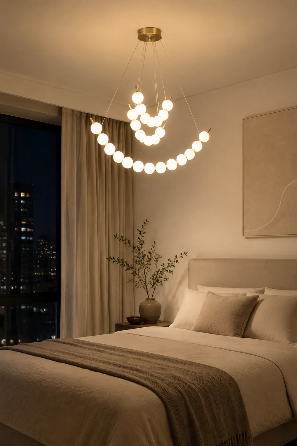 Unique Pearl Design White Ball LED Necklace Chandelier - Lumpaz