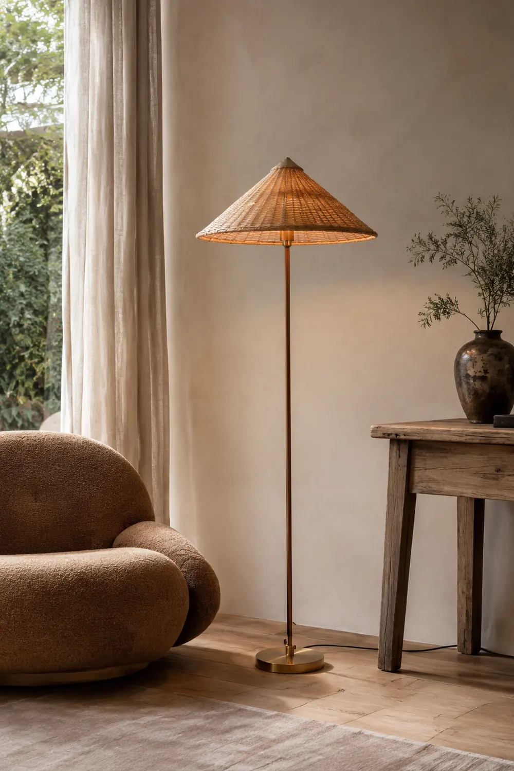 Vintage Rattan Tall Floor lamp For Reading - Lumpaz