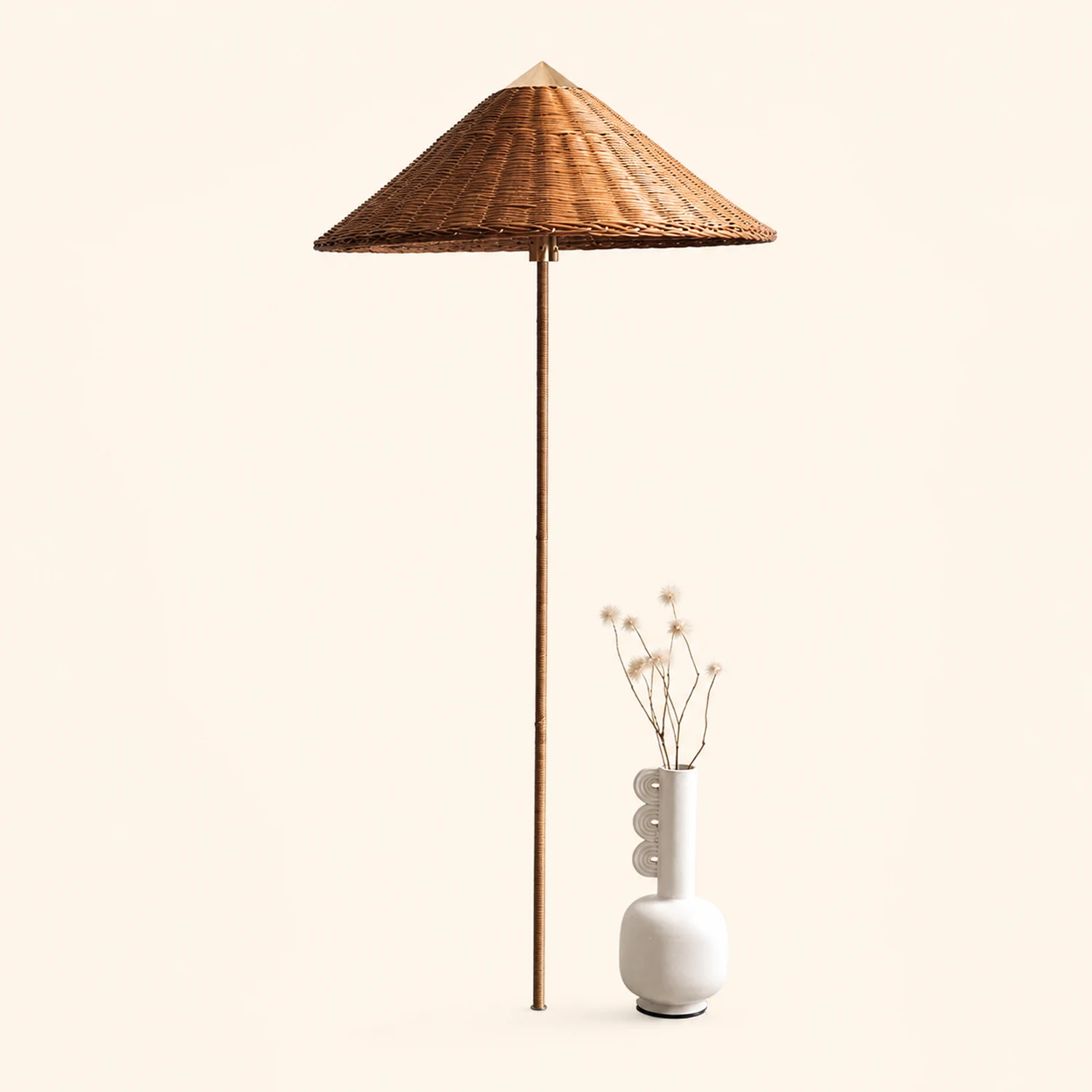 Vintage Rattan Tall Floor lamp For Reading - Lumpaz