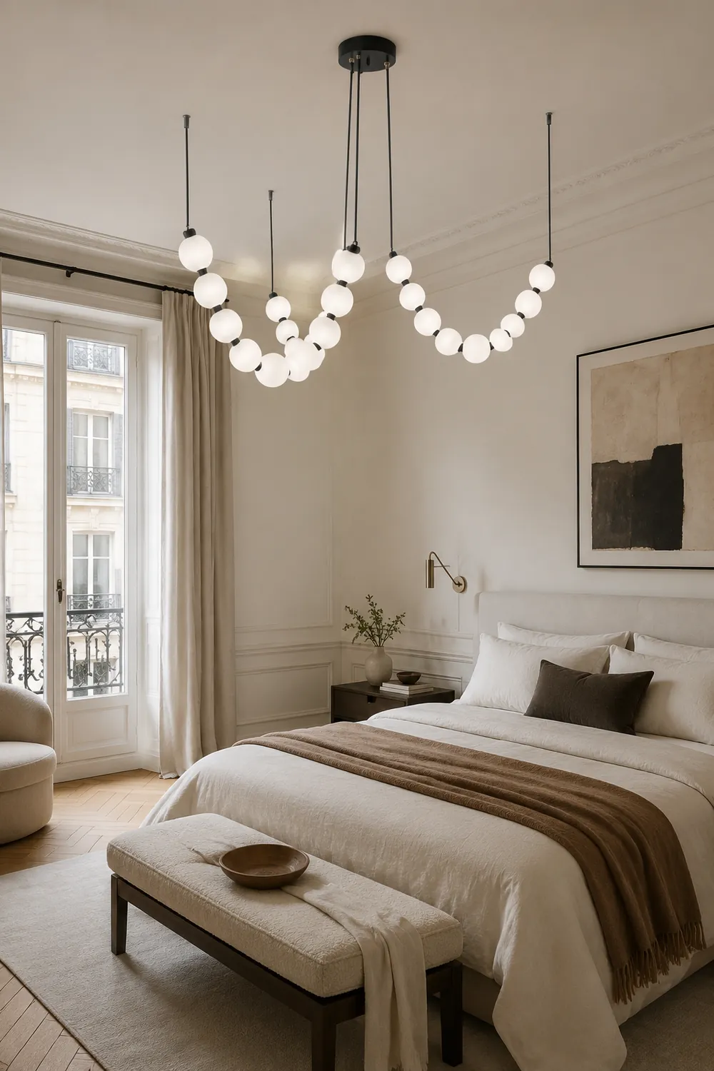 White Ball Bubble Brushed Copper Large Chandelier - Lumpaz