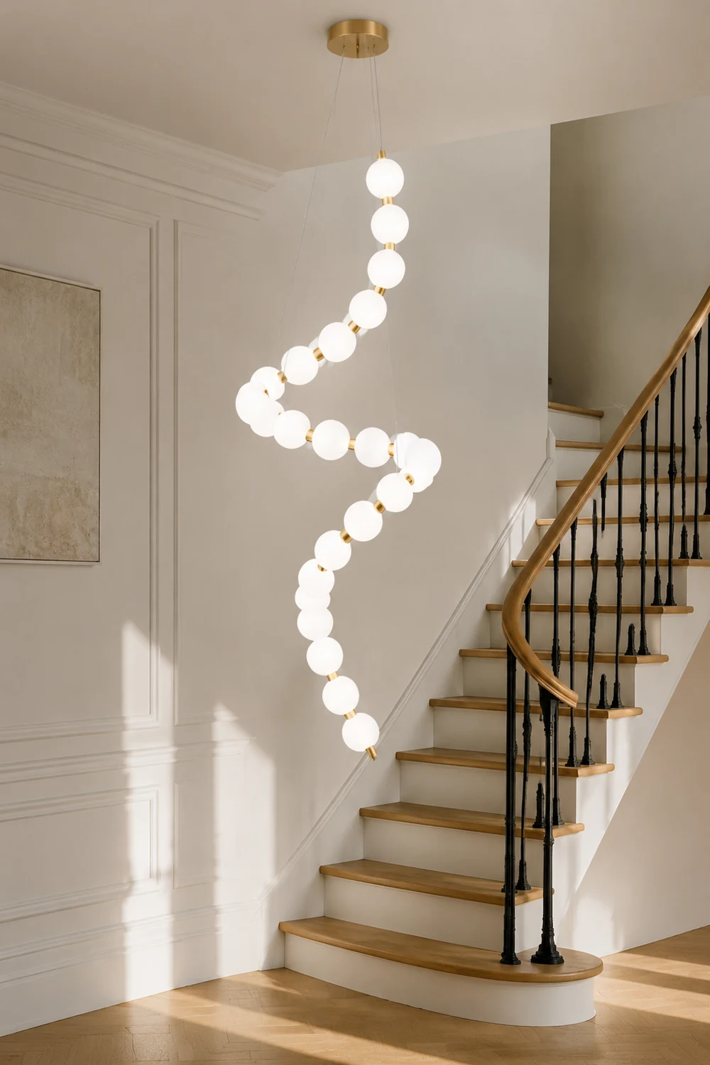 White LED Pearl Necklace Chandelier For Stair - Lumpaz