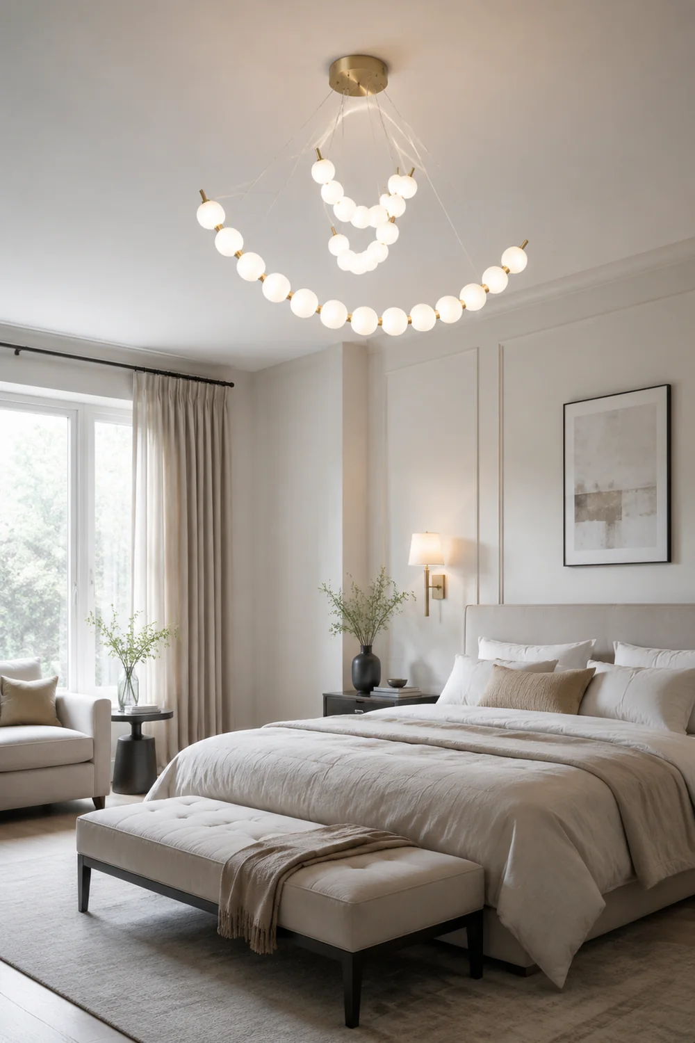 Unique Pearl Design White Ball LED Necklace Chandelier - Lumpaz