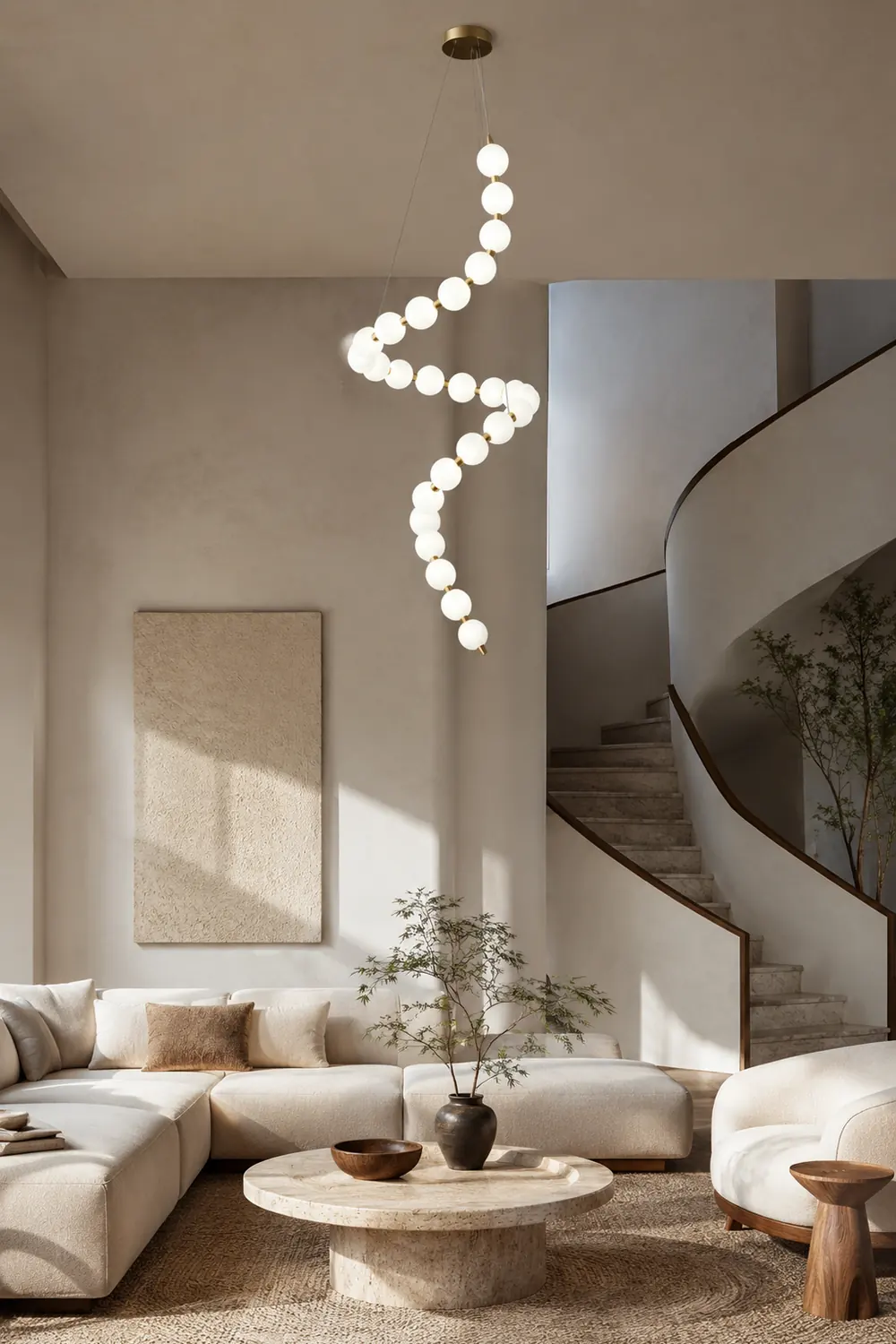 White LED Pearl Necklace Chandelier For Stair - Lumpaz