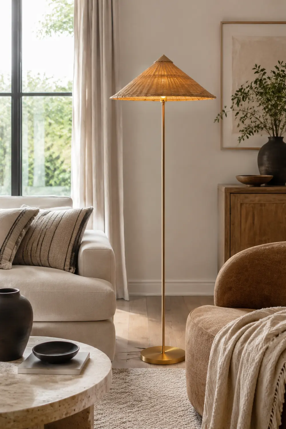 Vintage Rattan Tall Floor lamp For Reading - Lumpaz