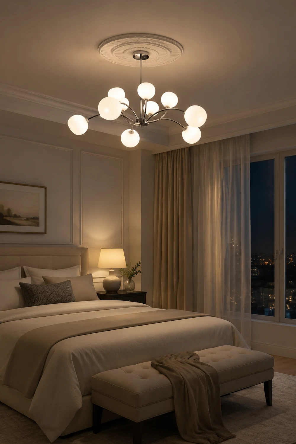 White Glass Globe Sputnik Shape Chandelier - Lumpaz