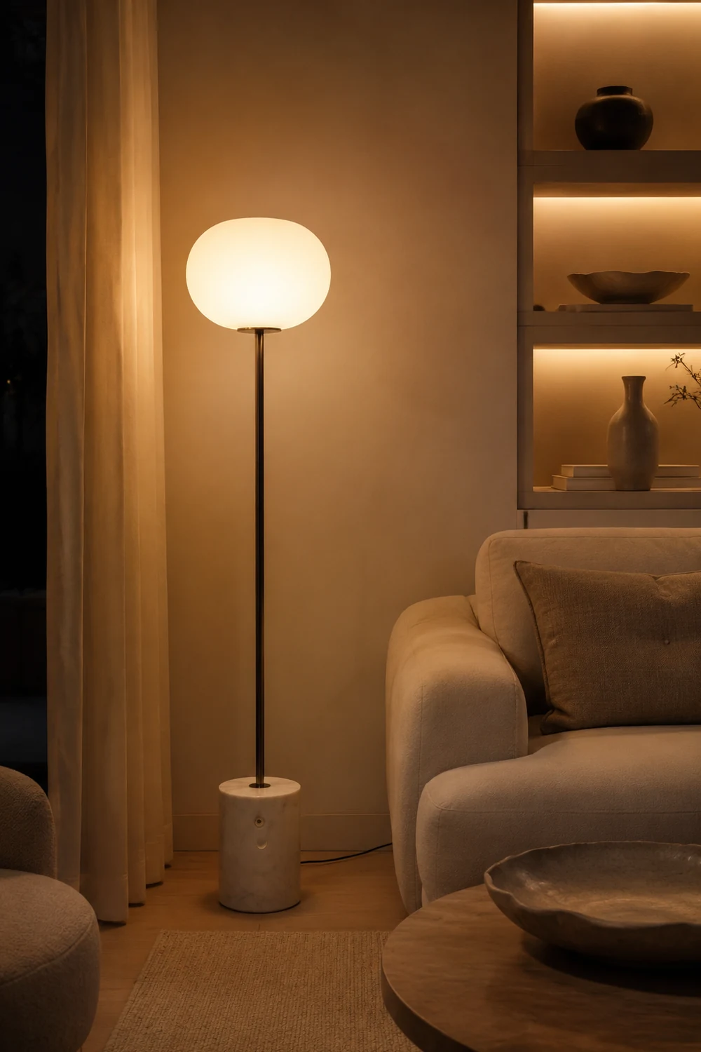 Wabi-sabi Marble Globe Glass Floor Lamp - Lumpaz