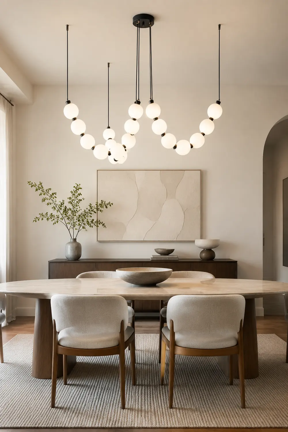 White Ball Bubble Brushed Copper Large Chandelier - Lumpaz