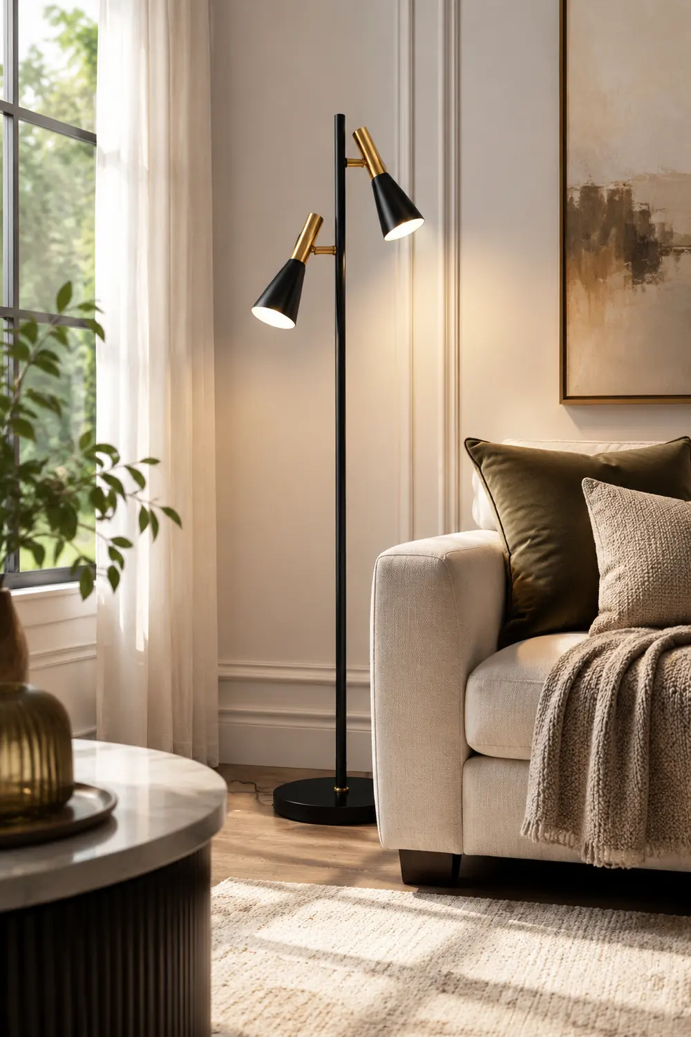Creative Adjustable Two Heads Black Floor Lamp - Lumpaz
