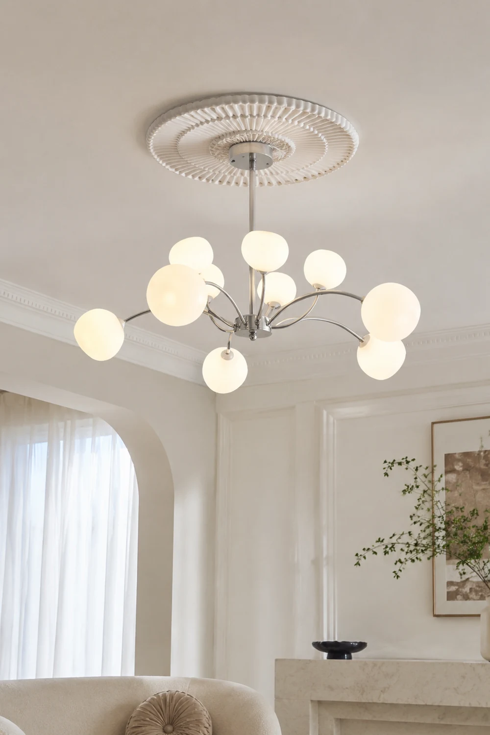 White Glass Globe Sputnik Shape Chandelier - Lumpaz