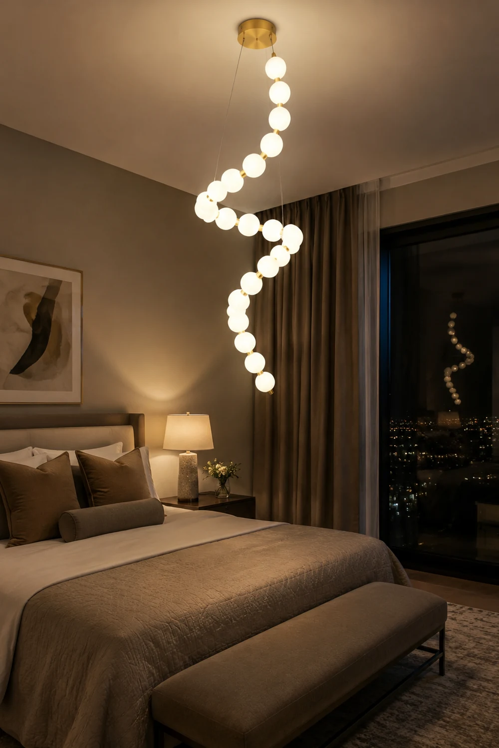 White LED Pearl Necklace Chandelier For Stair - Lumpaz