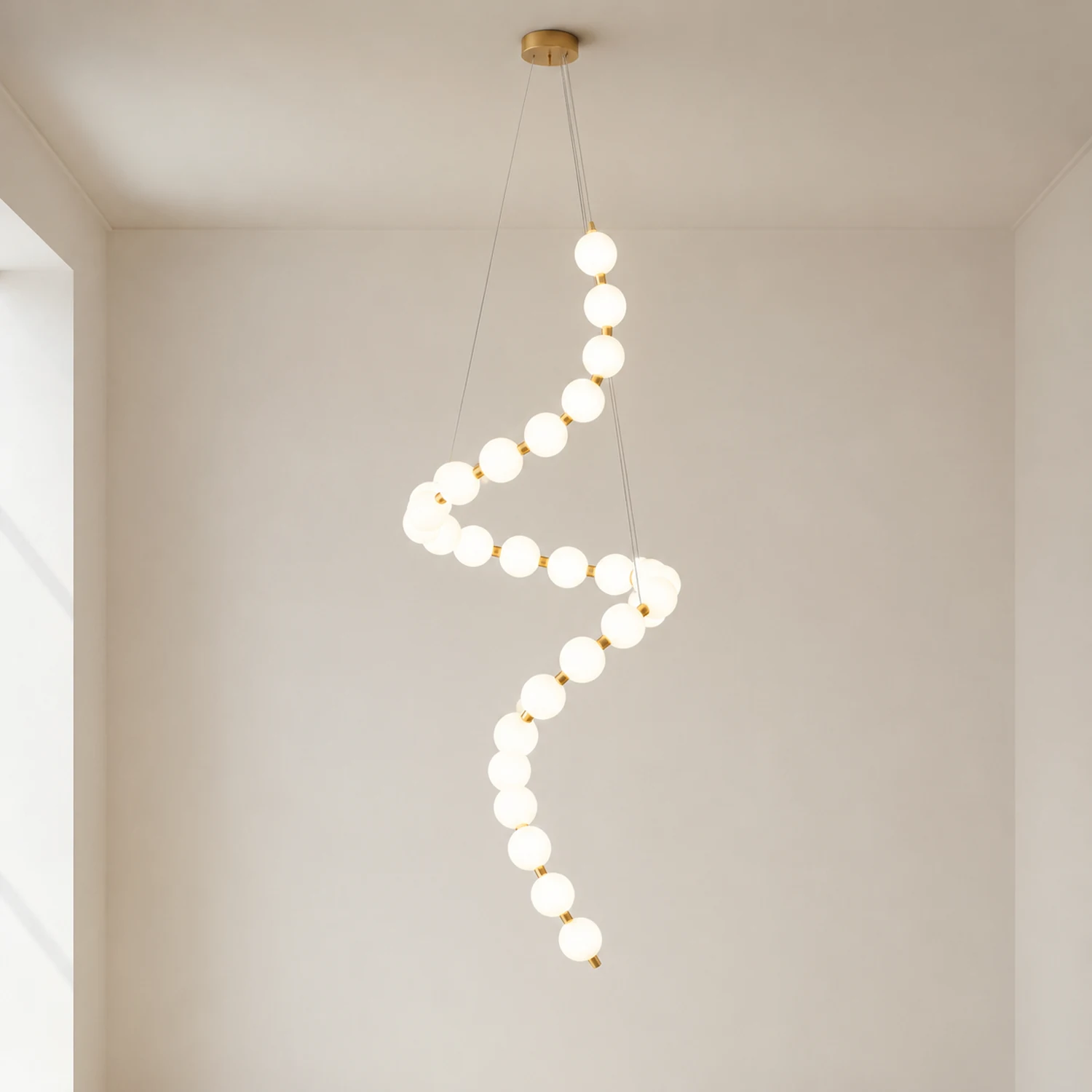 White LED Pearl Necklace Chandelier For Stair - Lumpaz