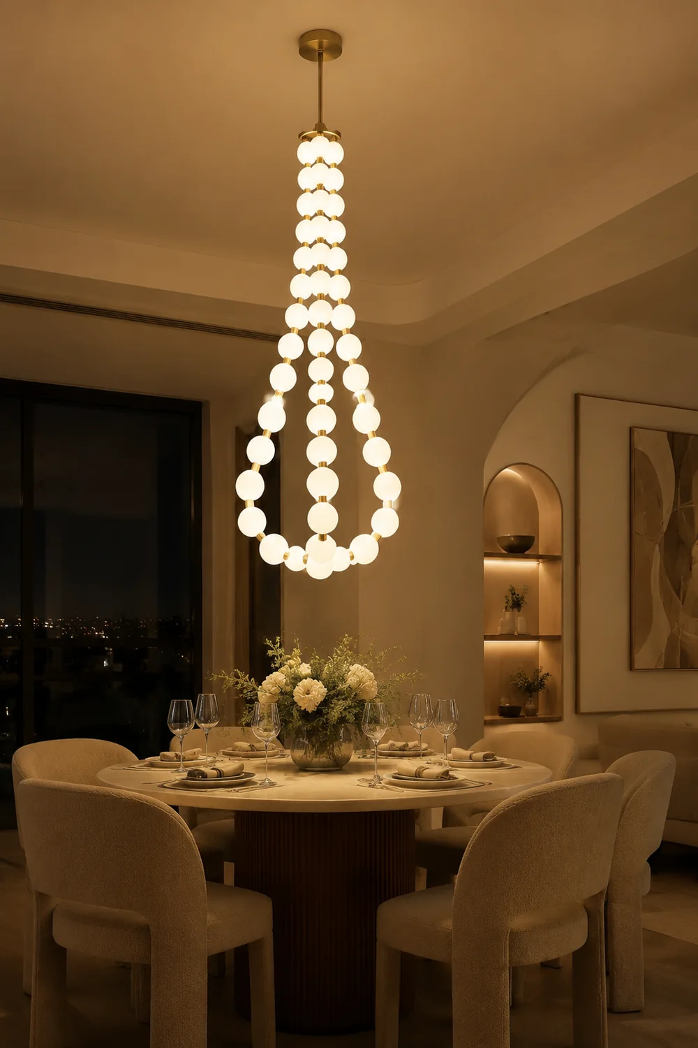 Art Deco White Bubble LED Chandelier For Staircase - Lumpaz