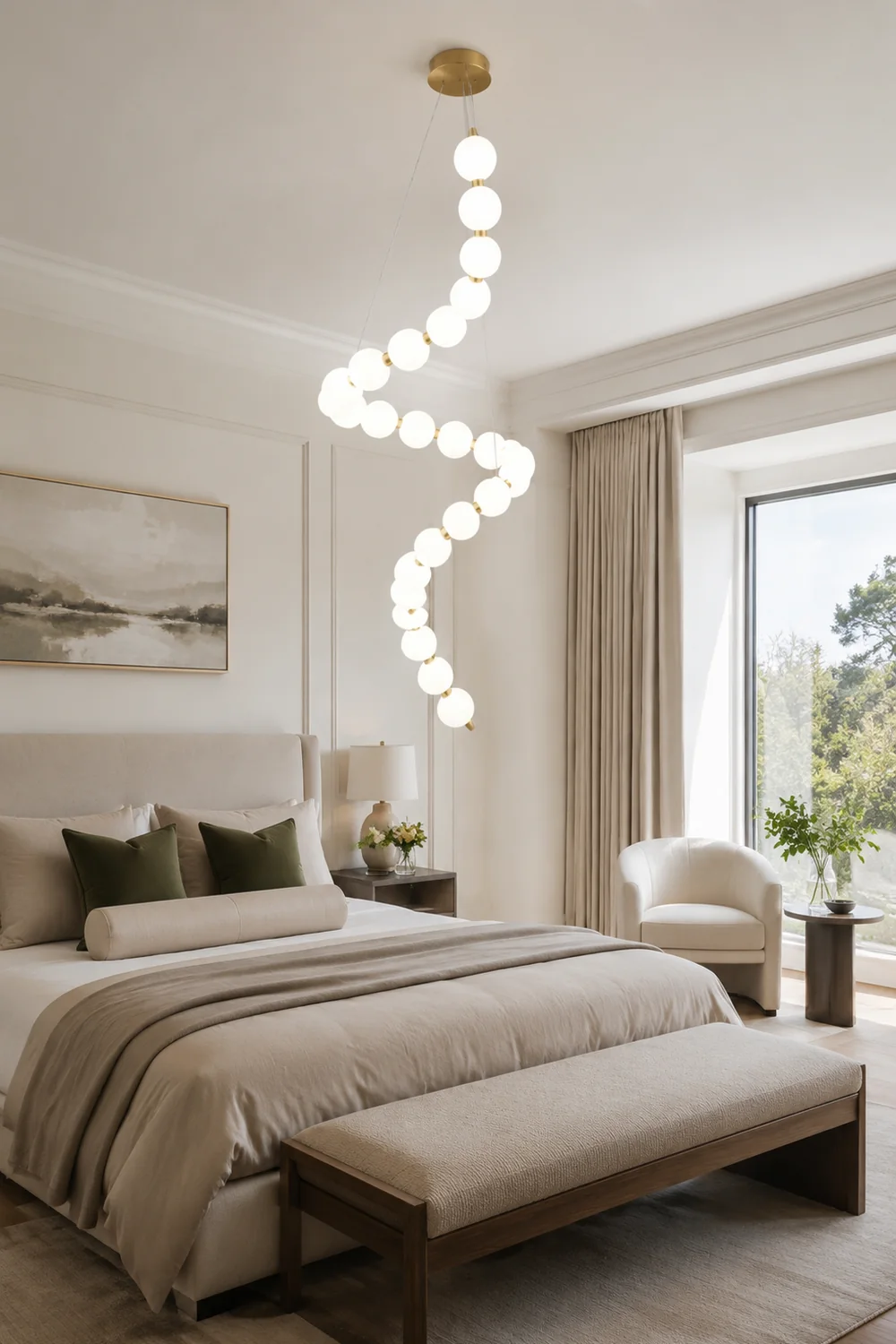 White LED Pearl Necklace Chandelier For Stair - Lumpaz