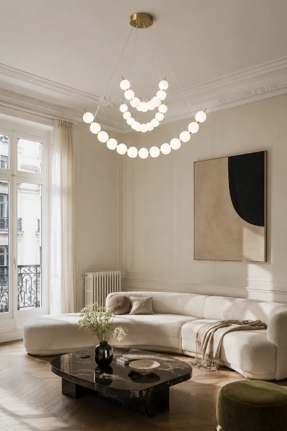 Unique Pearl Design White Ball LED Necklace Chandelier - Lumpaz