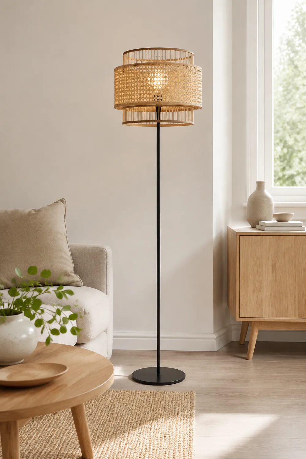 Ritta Stehleuchte, Rattan & Weidengeflecht, dreilagig - Lumpaz