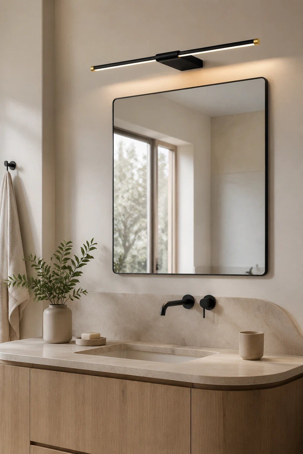 Edge Spiegelfront Waschtisch-Wandleuchte, Schwarz & Gold, L 40/50/60/70CM - Lumpaz