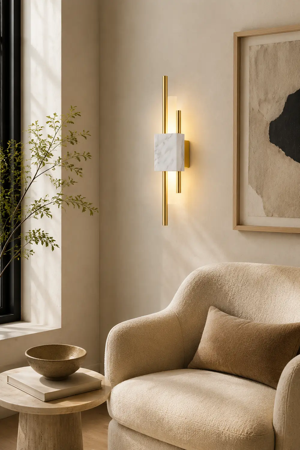 Einfache Wandlampe am Bett aus Marmor im Schlafzimmer - Lumpaz
