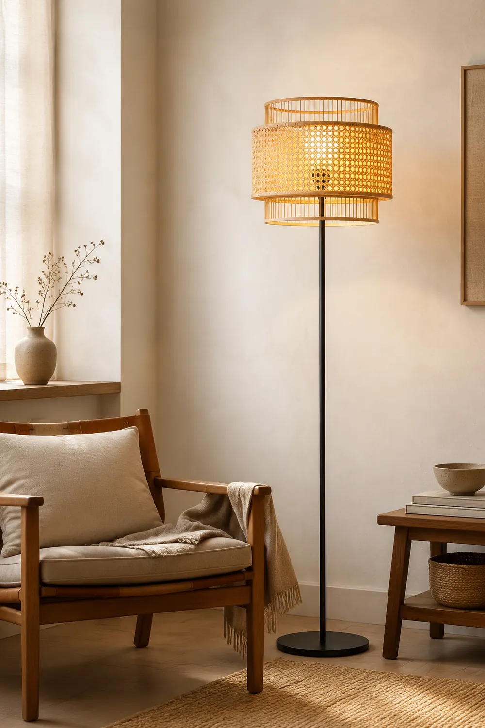 Ritta Stehleuchte, Rattan & Weidengeflecht, dreilagig - Lumpaz