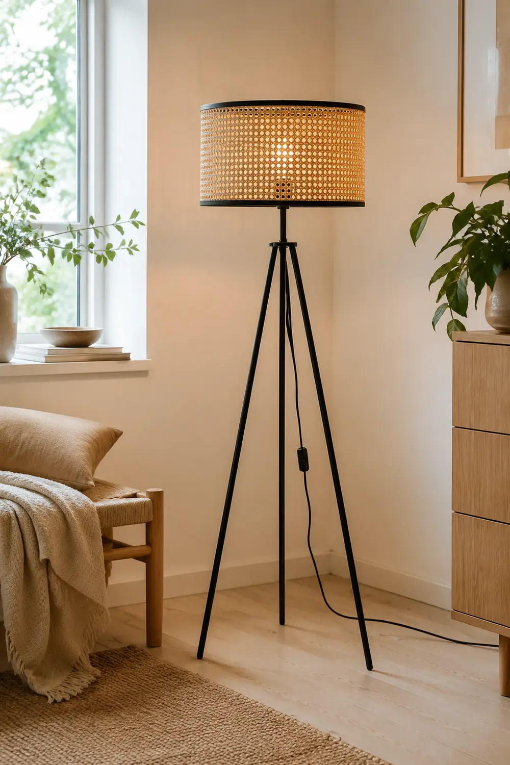 Ritta Tripod Stehlampe, Rattan & Weidengeflecht - Lumpaz