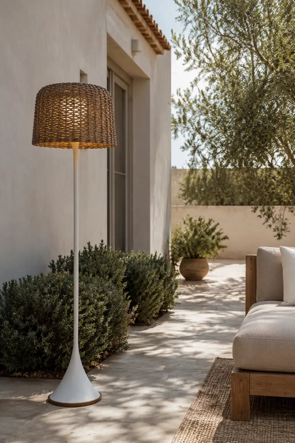 Ritta Wasserdichte Stehlampe für draußen 2 Farben, Rattan - Lumpaz
