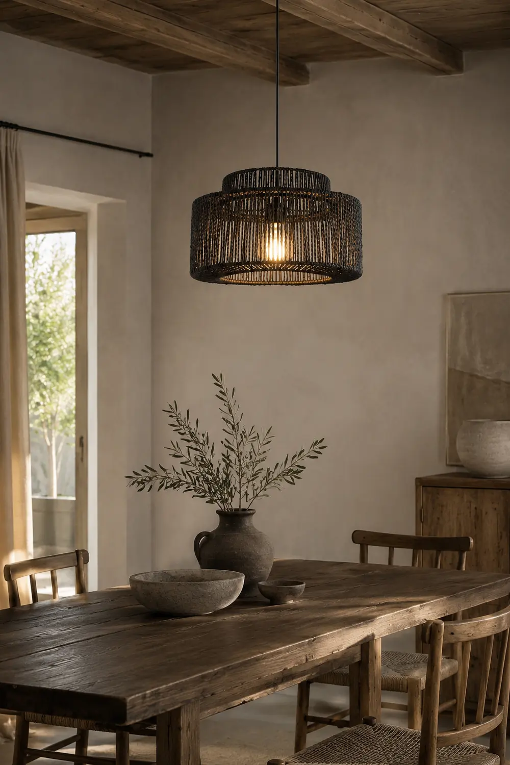 Muto Schwarz Pendelleuchte, Rattan, 2 Stil - Lumpaz