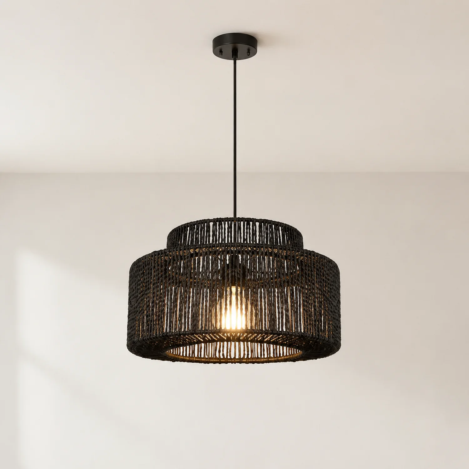 Muto Schwarz Pendelleuchte, Rattan, 2 Stil - Lumpaz