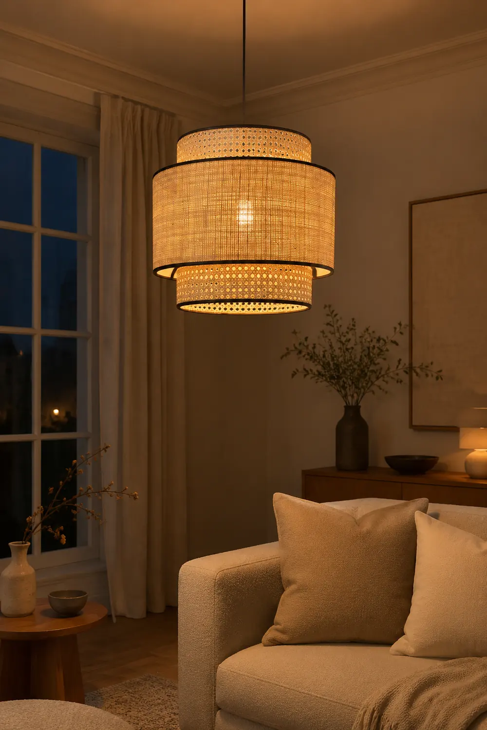 Ritta Pendelleuchte dreilagig, Rattan, ∅30/40/60cm - Lumpaz