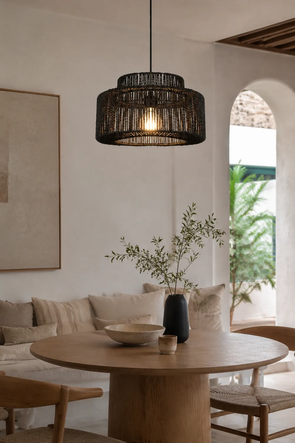 Muto Schwarz Pendelleuchte, Rattan, 2 Stil - Lumpaz