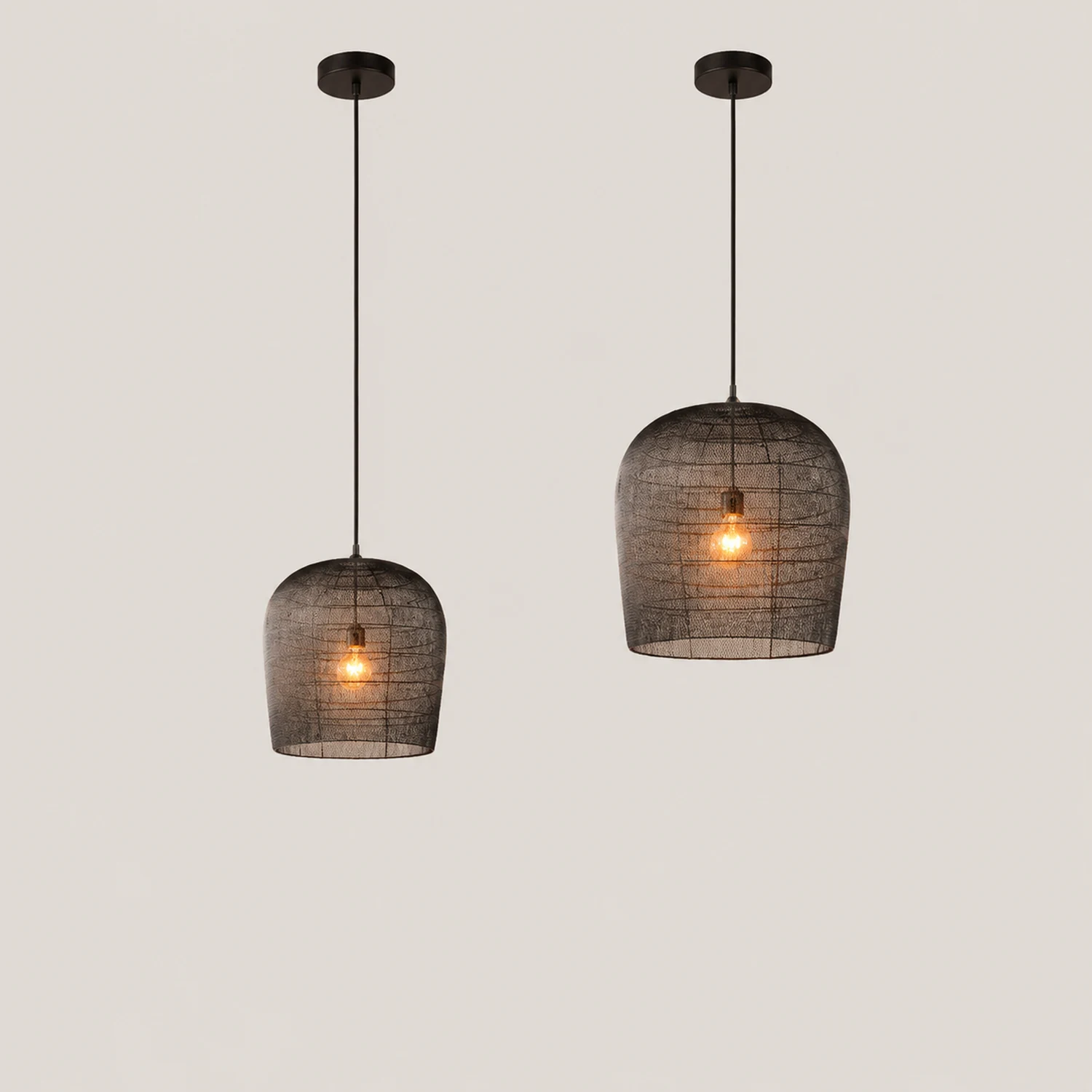 Ritta Weiß & Schwarz Pendelleuchte, Rattan, ∅31/51cm - Lumpaz
