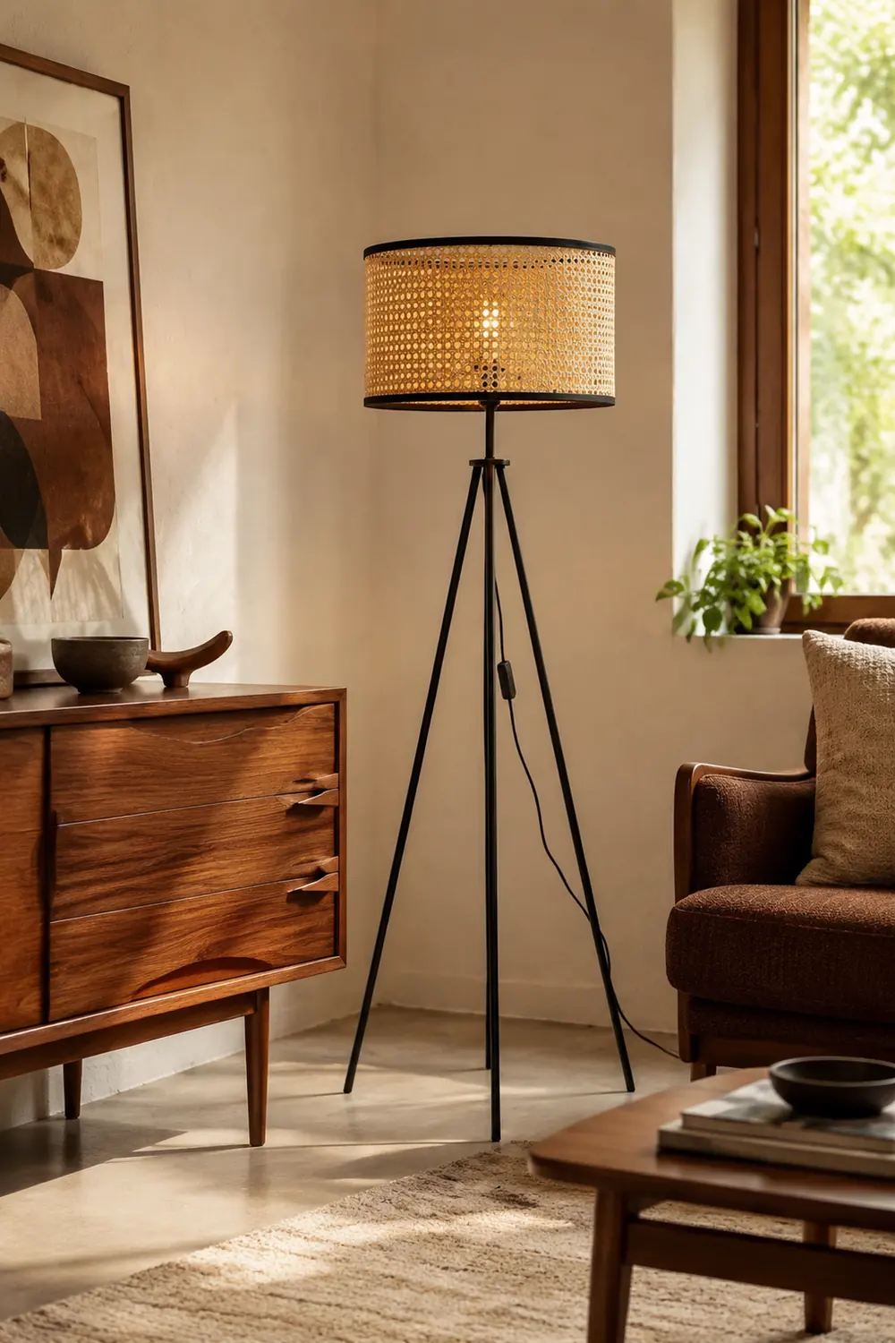 Ritta Tripod Stehlampe, Rattan & Weidengeflecht - Lumpaz