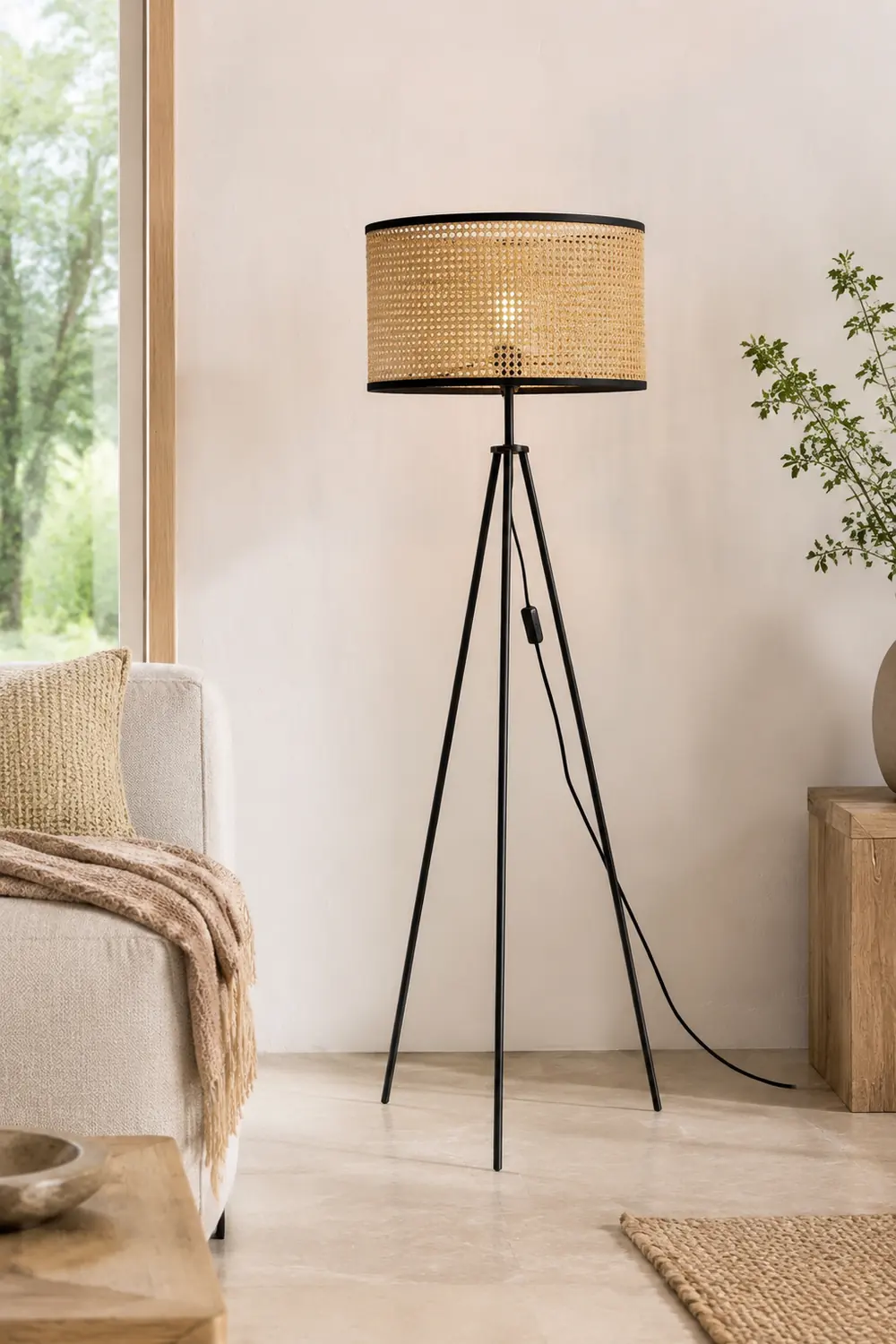 Ritta Tripod Stehlampe, Rattan & Weidengeflecht - Lumpaz