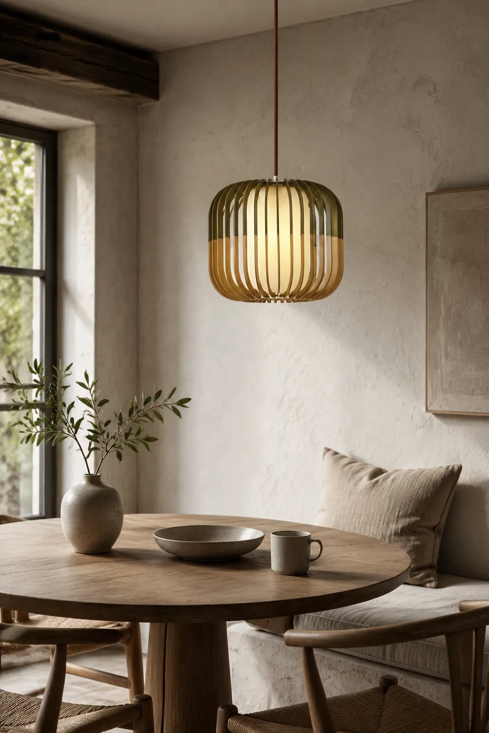 Ozawa Pendelleuchte 3 Farbtemperaturen schaltbar, Holz & Stoff, ∅20/30/40cm - Lumpaz