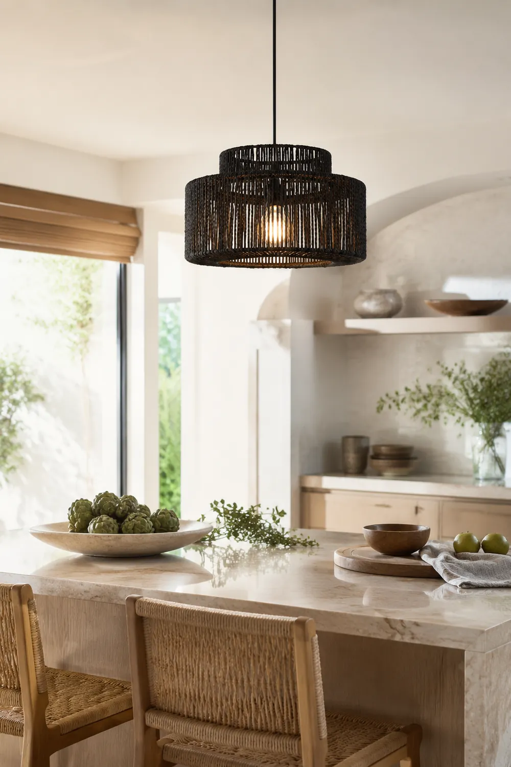 Muto Schwarz Pendelleuchte, Rattan, 2 Stil - Lumpaz