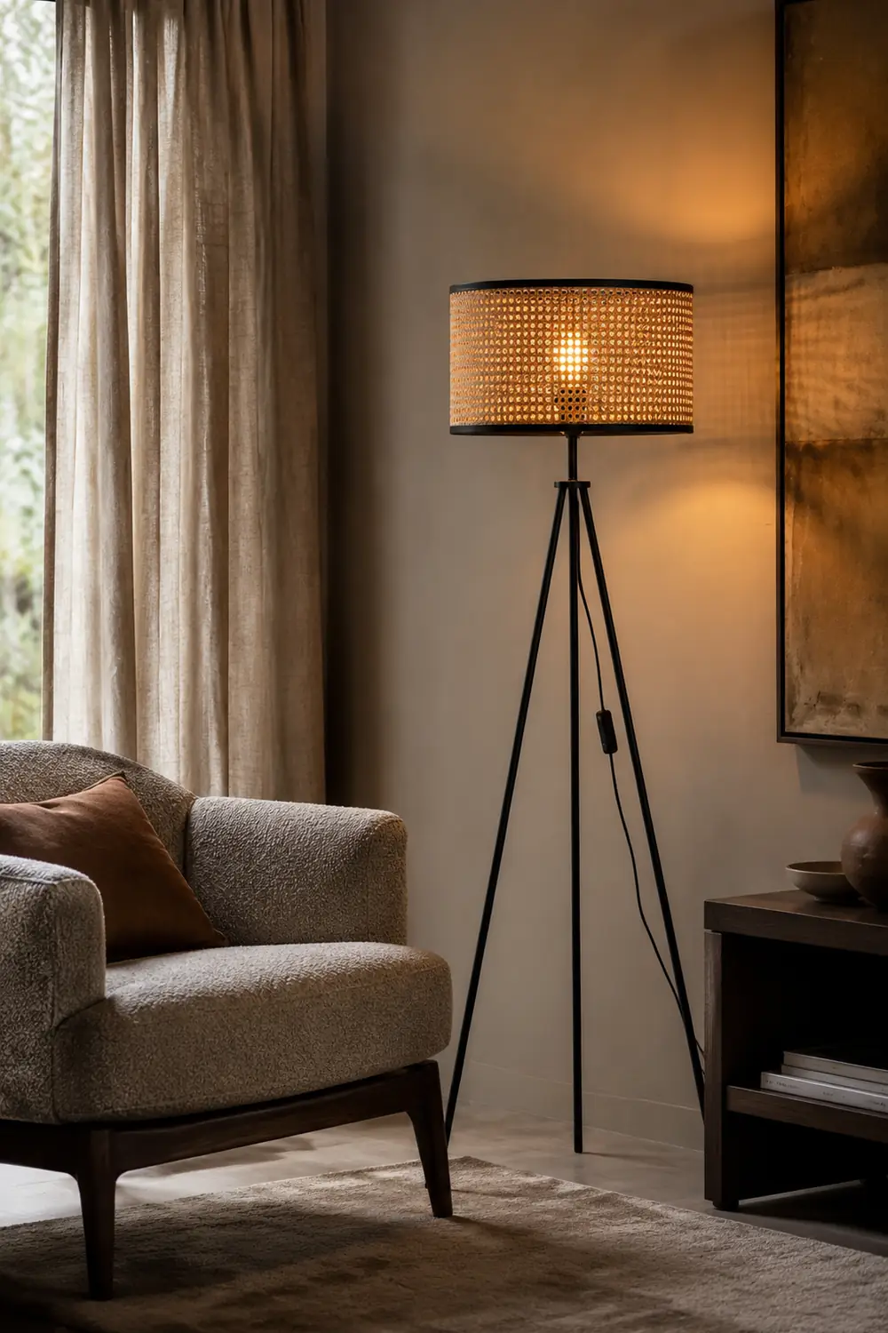Ritta Tripod Stehlampe, Rattan & Weidengeflecht - Lumpaz