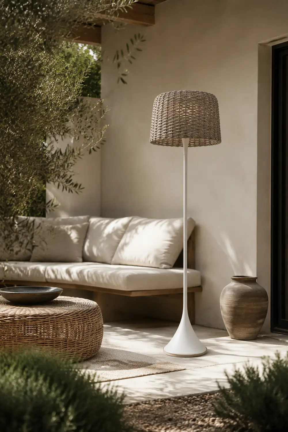 Ritta Wasserdichte Stehlampe für draußen 2 Farben, Rattan - Lumpaz