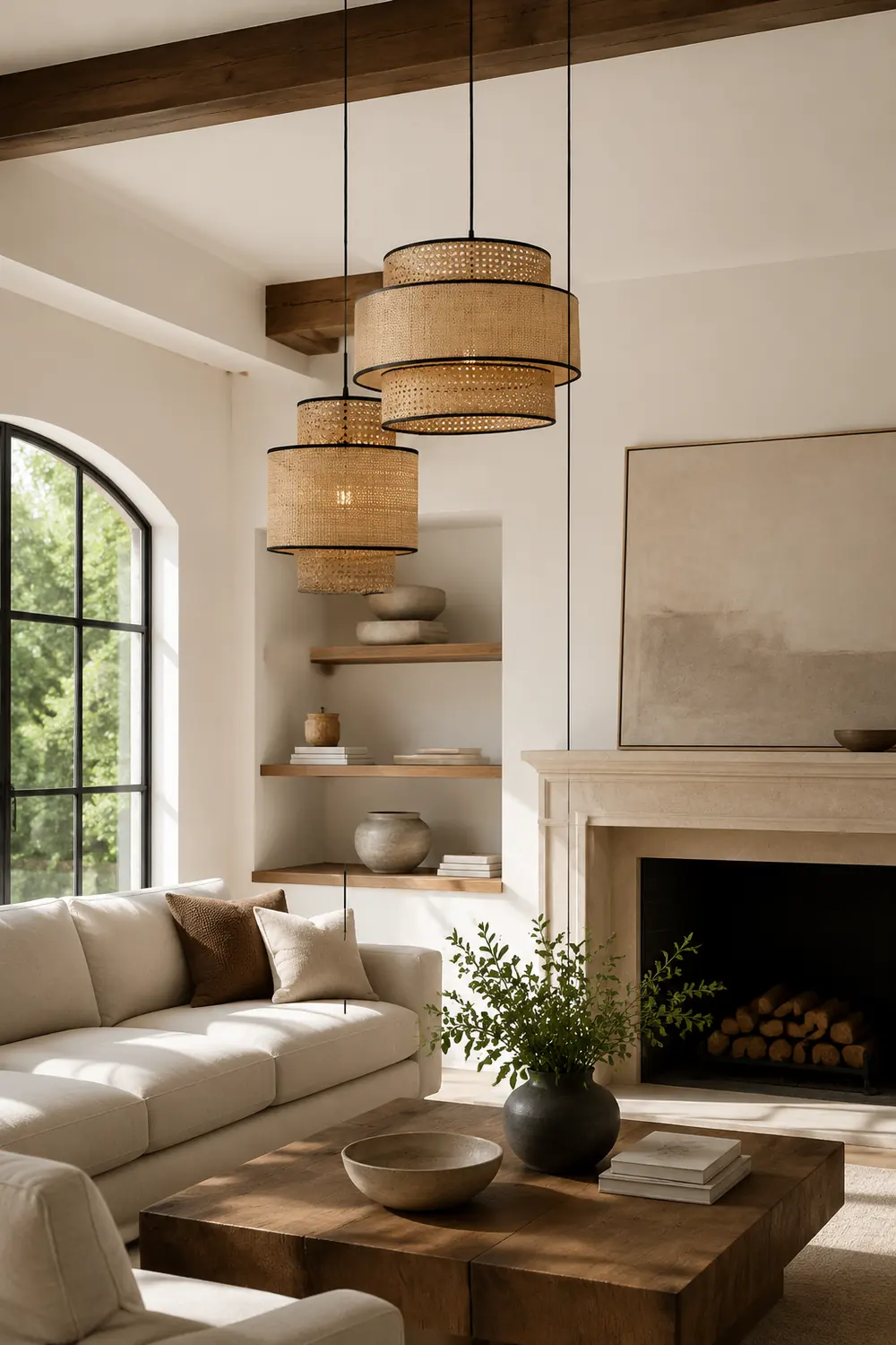 Ritta Pendelleuchte dreilagig, Rattan, ∅30/40/60cm - Lumpaz