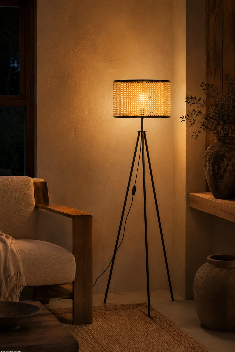 Ritta Tripod Stehlampe, Rattan & Weidengeflecht - Lumpaz