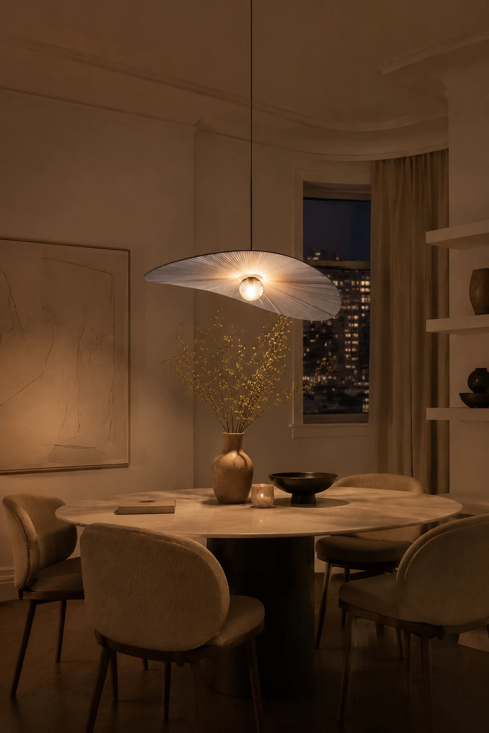 Renée Pendelleuchte 2 Farben, Stoff & Glas, ∅50/60/80cm - Lumpaz