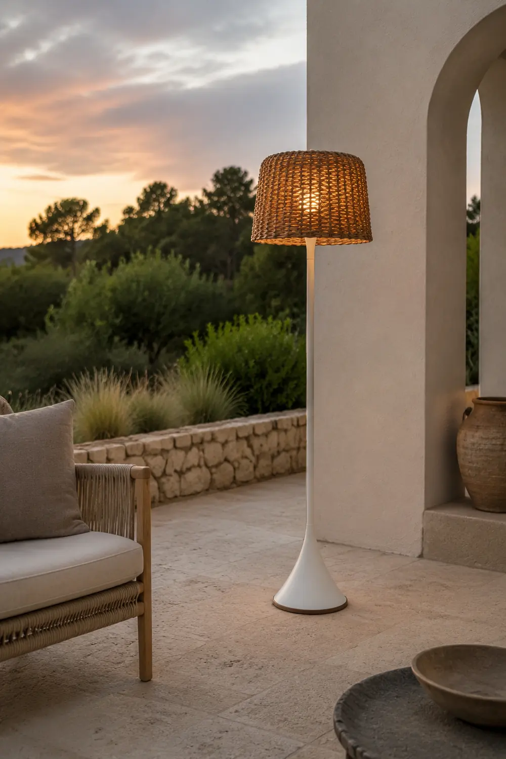 Ritta Wasserdichte Stehlampe für draußen 2 Farben, Rattan - Lumpaz