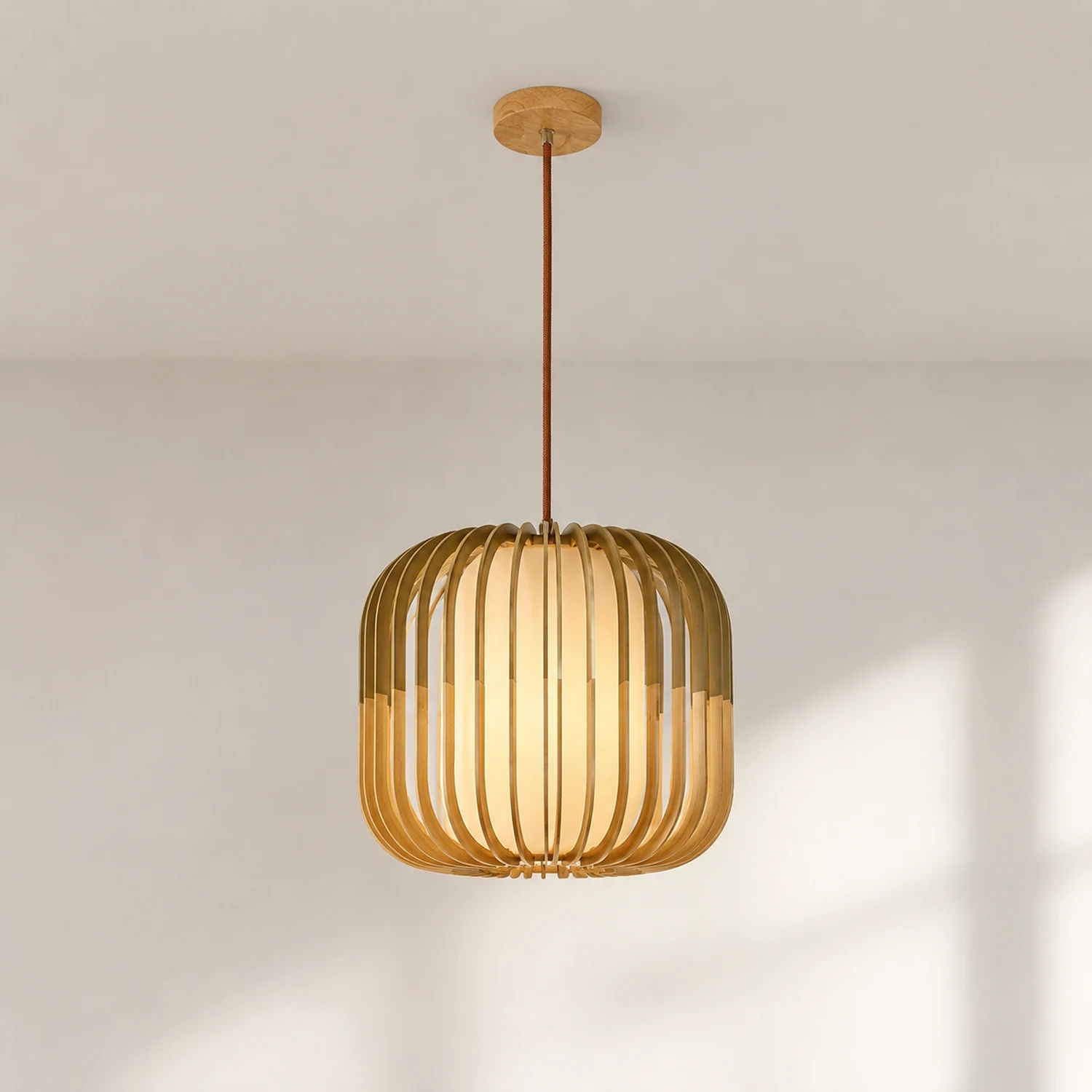 Ozawa Pendelleuchte 3 Farbtemperaturen schaltbar, Holz & Stoff, ∅20/30/40cm - Lumpaz