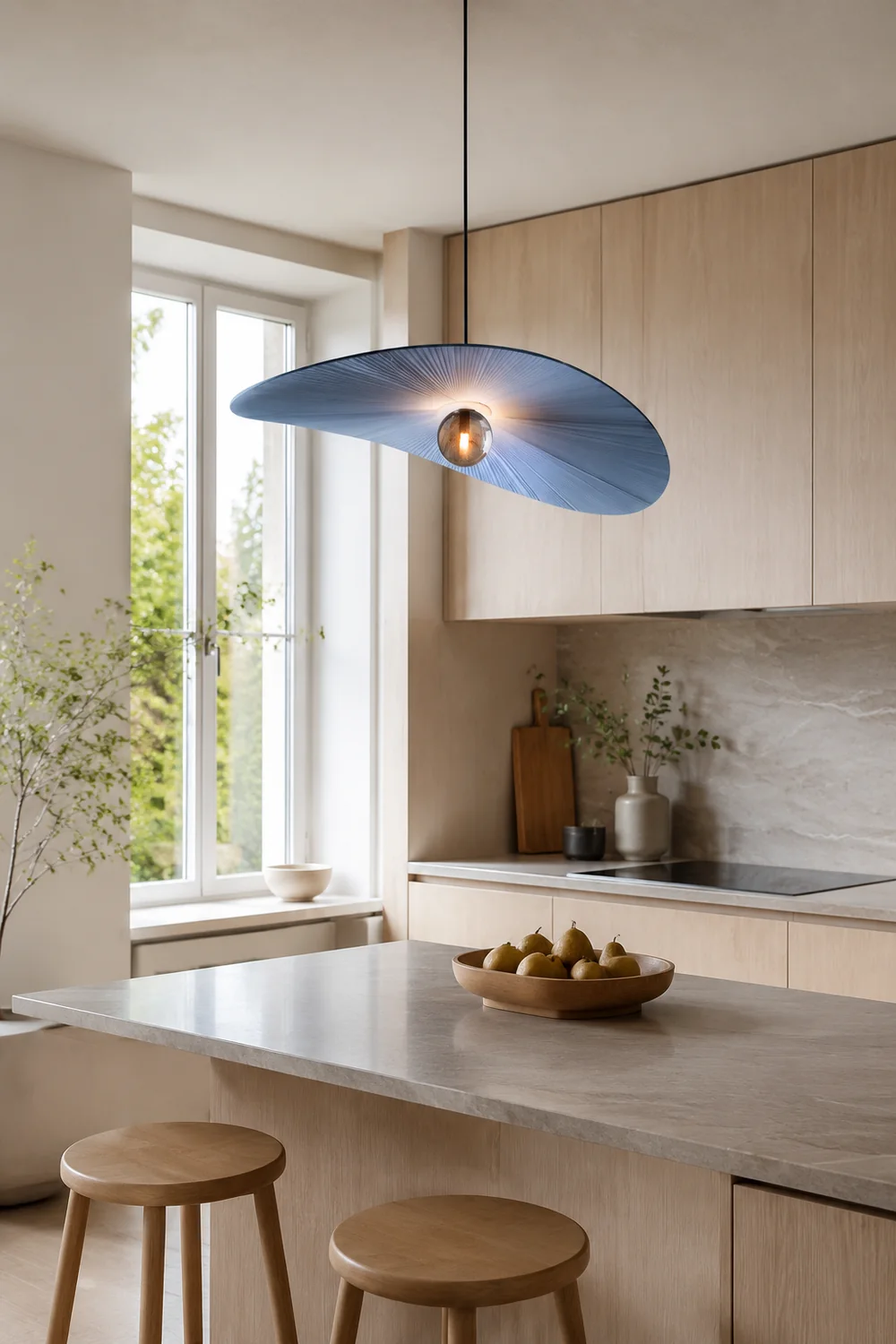 Renée Pendelleuchte 2 Farben, Stoff & Glas, ∅50/60/80cm - Lumpaz